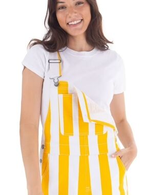 Yellow and White Striped Overalls Shorts